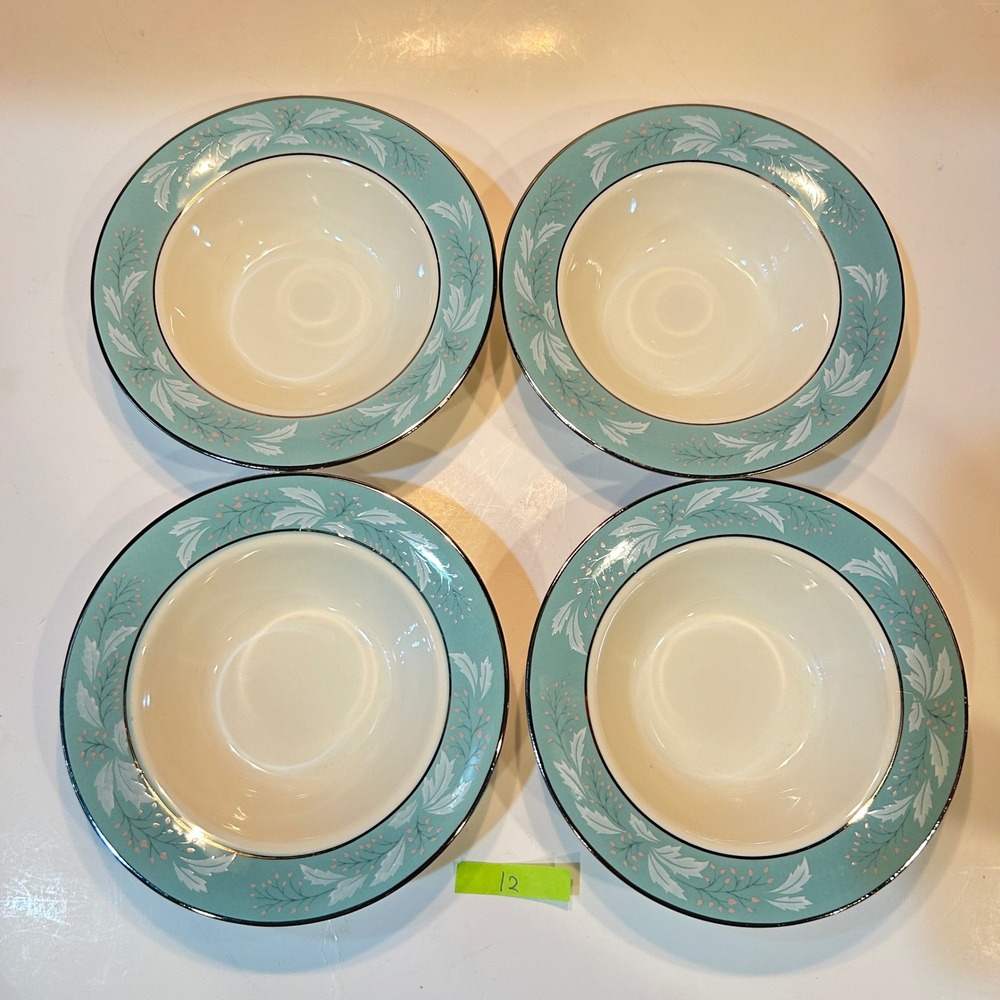 Homer Laughlin Cavalier Eggshell Blue White Leaf Berry 6in Bowls Set of 4 1950s